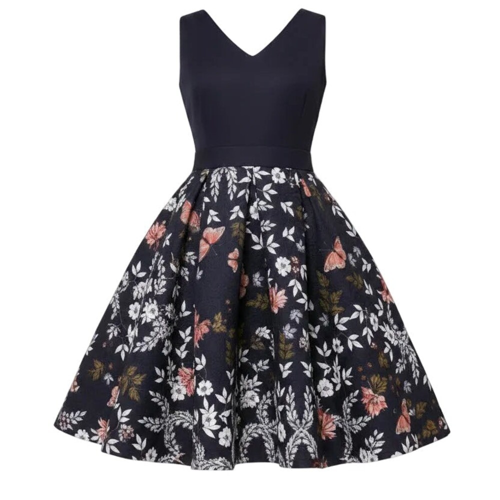 Ted Baker London Navy Butterfly Fit & Flare Dress Size 1 (US S)